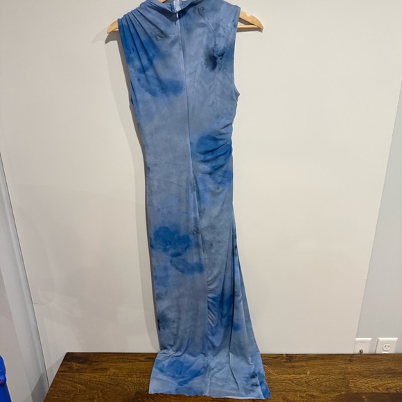 Zara Draped Printed Midi Elegant Blue Dress - Picture 4 of 10